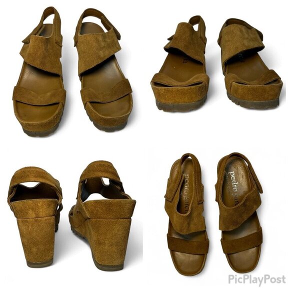 PEDRO GARCIA Jouri Platform Suede Wedge Sandals, Tan, EU 37.5, NWOB - Picture 5 of 13